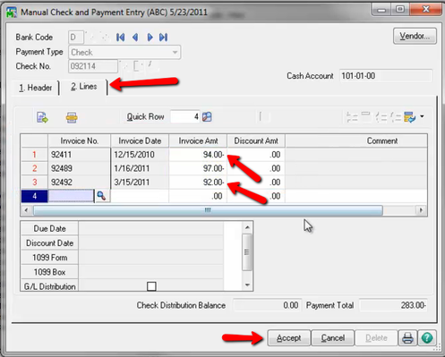 Adjust Manual Check Register Sage 100 ERP