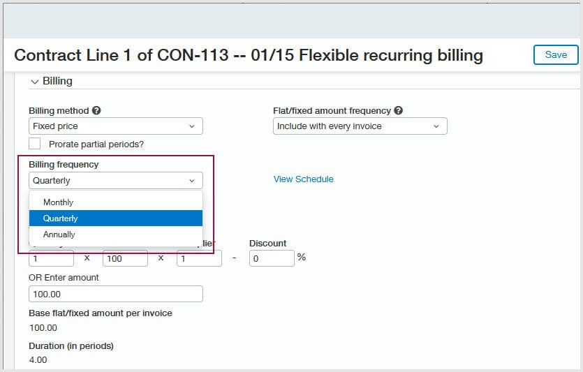 Intacct Contract Billing Frequency