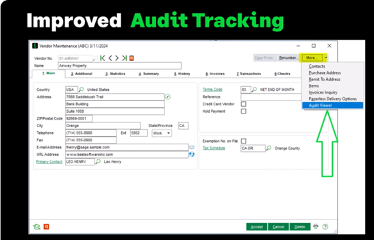 Sage 100 2024 Audit Tracking Features