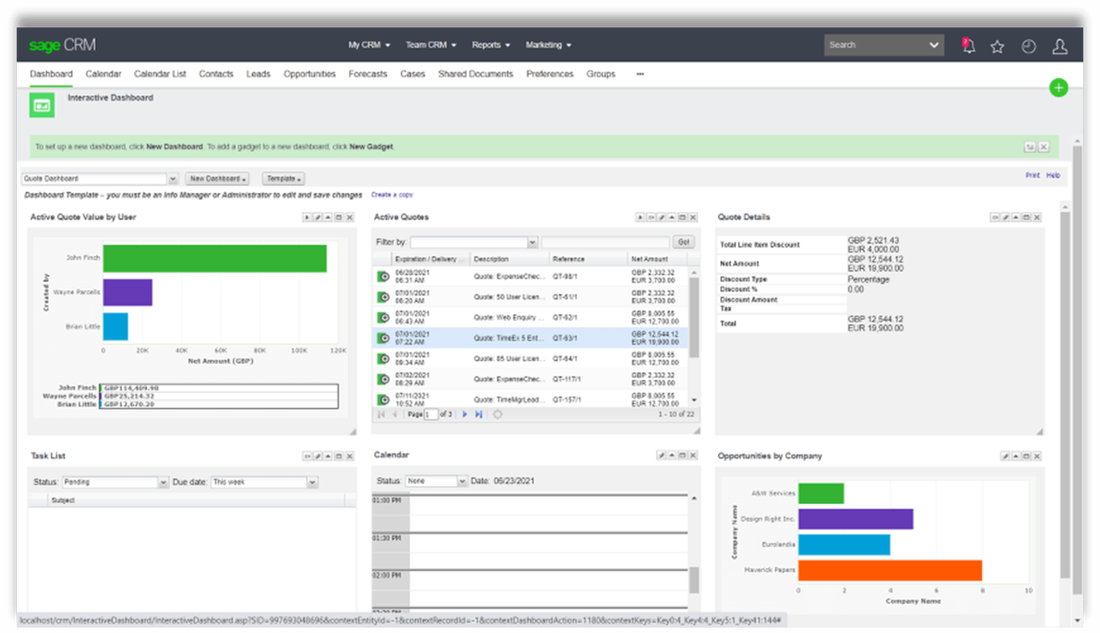 sage crm 2021 quotes dashboard