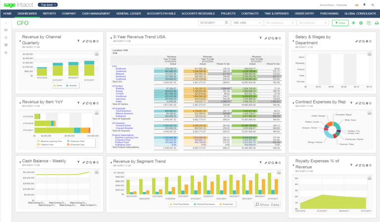 Intacct Dimensions Reporting Screen