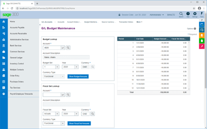 GL Budget Maintenance Web Screen