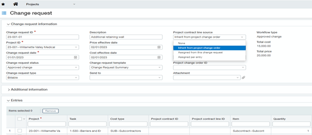 Sage Intacct Construction Change Request Screen