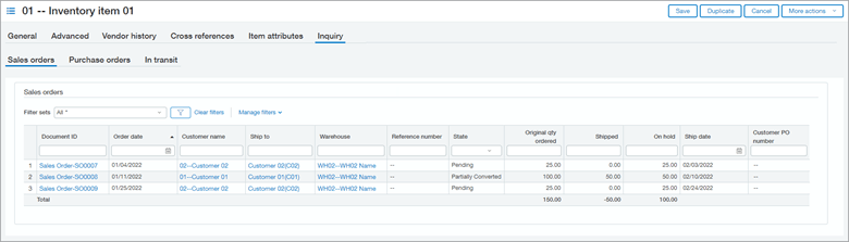 Intacct Inventory Item Screen