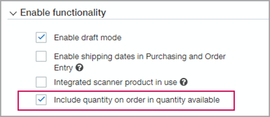 Sage Intacct Inventory Quantity Available Option
