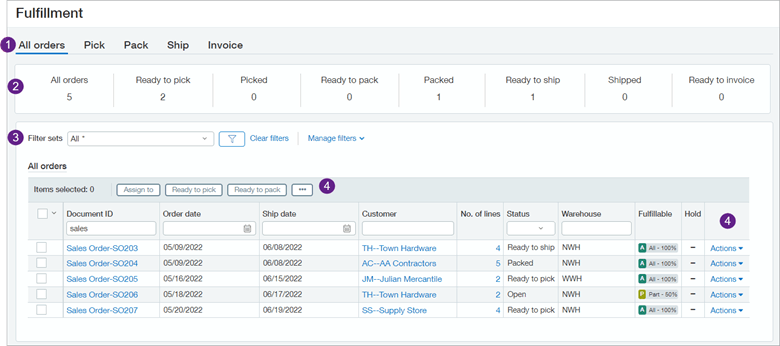 Sage Intacct Inventory Fulfillment Screen